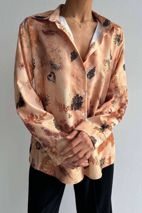 LEAF DESIGN WOMEN SHIRT BROWN/KAFE - 12
