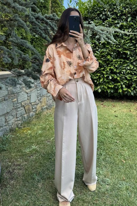 LEAF DESIGN WOMEN SHIRT BROWN/KAFE - 7