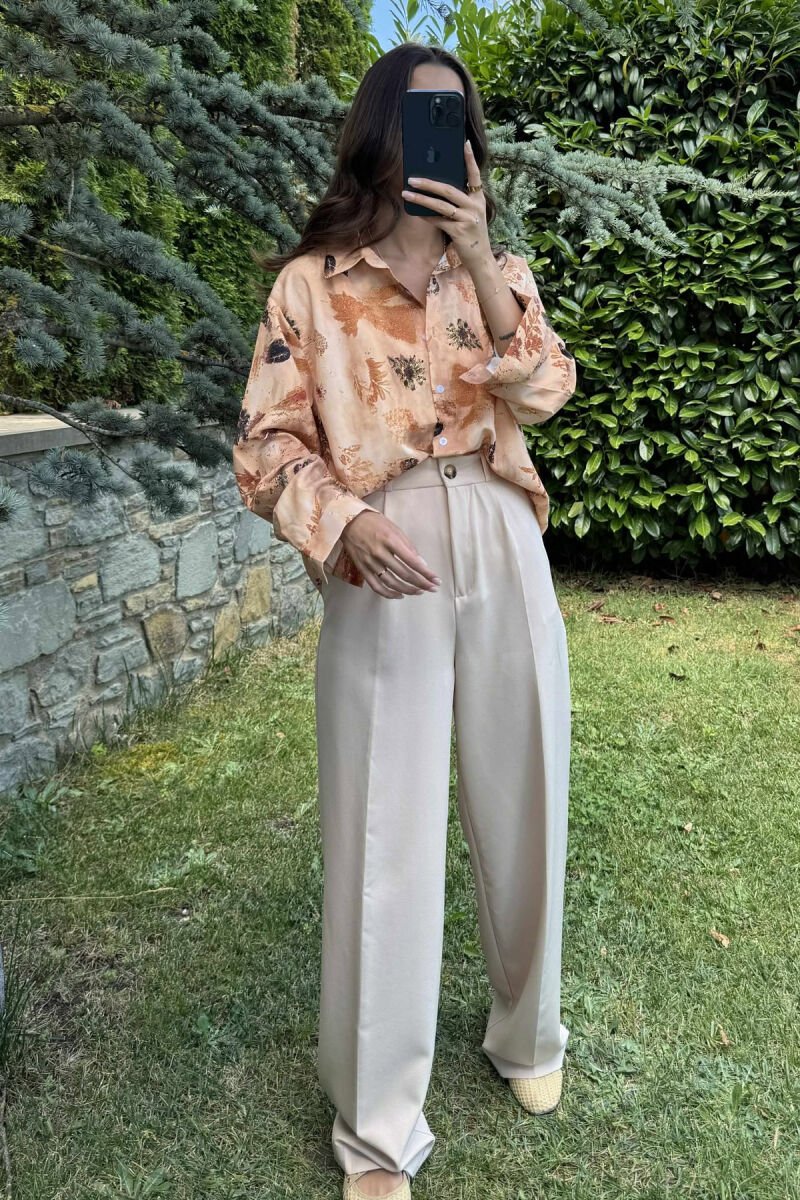 LEAF DESIGN WOMEN SHIRT BROWN/KAFE - 7