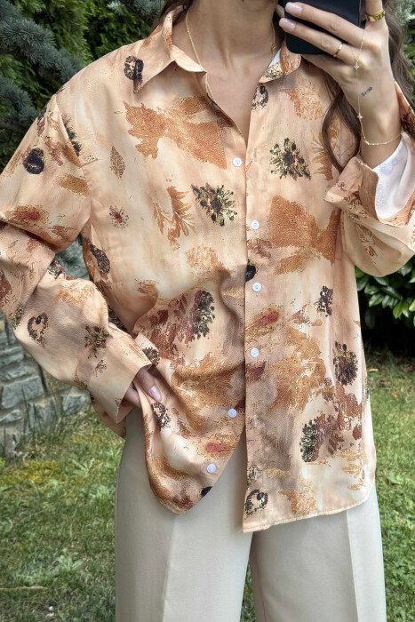LEAF DESIGN WOMEN SHIRT BROWN/KAFE - 9
