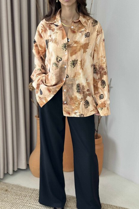 LEAF DESIGN WOMEN SHIRT BROWN/KAFE - 2