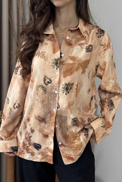 LEAF DESIGN WOMEN SHIRT BROWN/KAFE - 5
