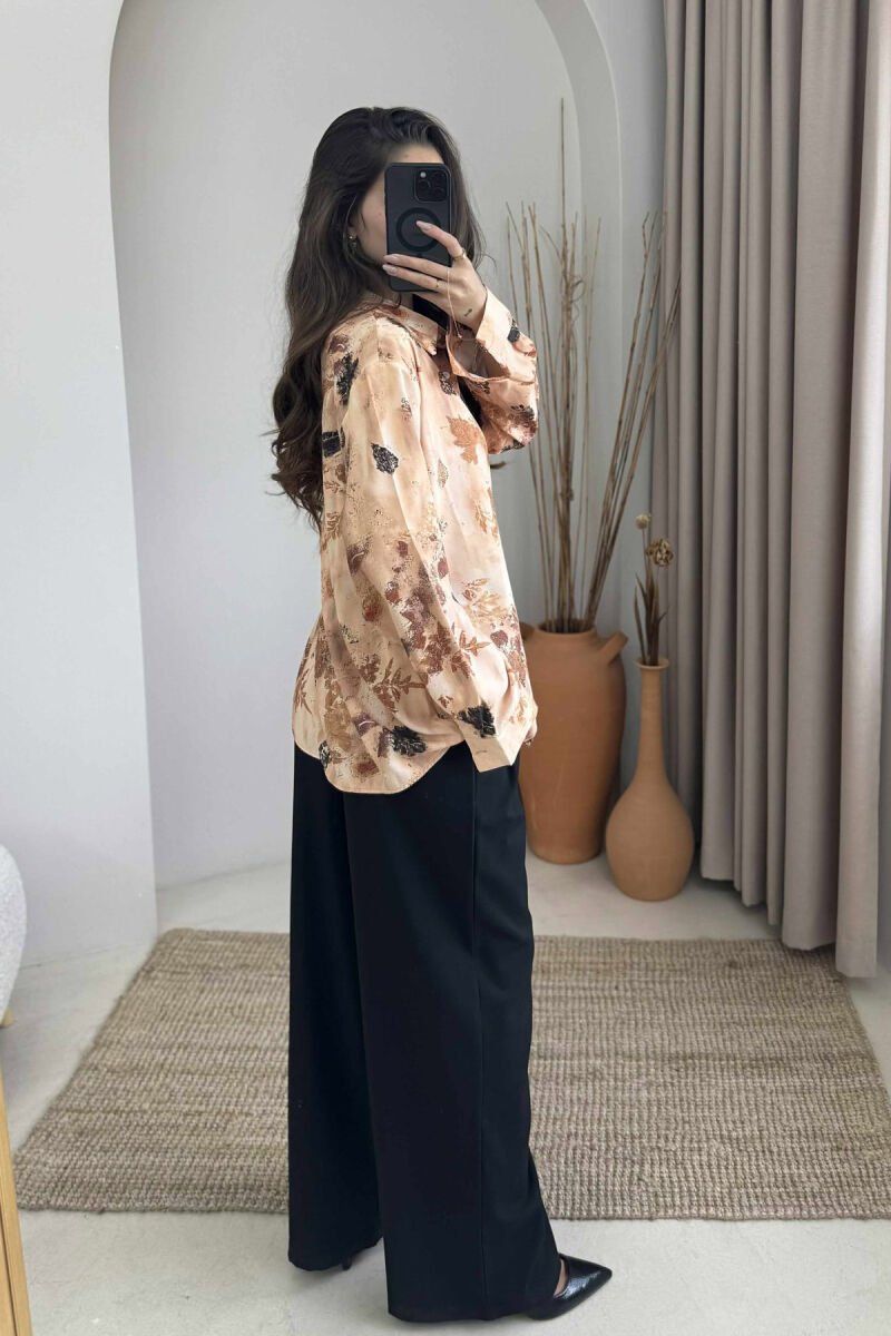 LEAF DESIGN WOMEN SHIRT BROWN/KAFE - 6