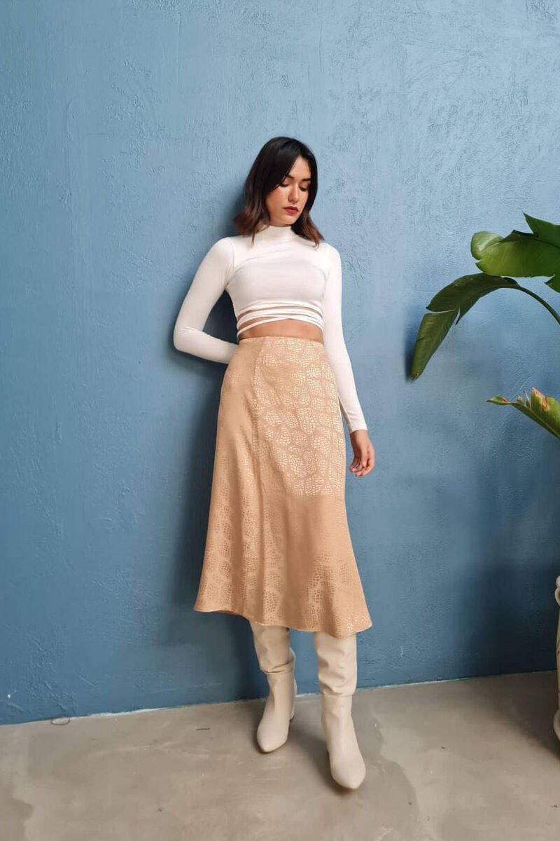LEAF DETAIL WOMAN SKIRT BEIGE/BEZHE - 1