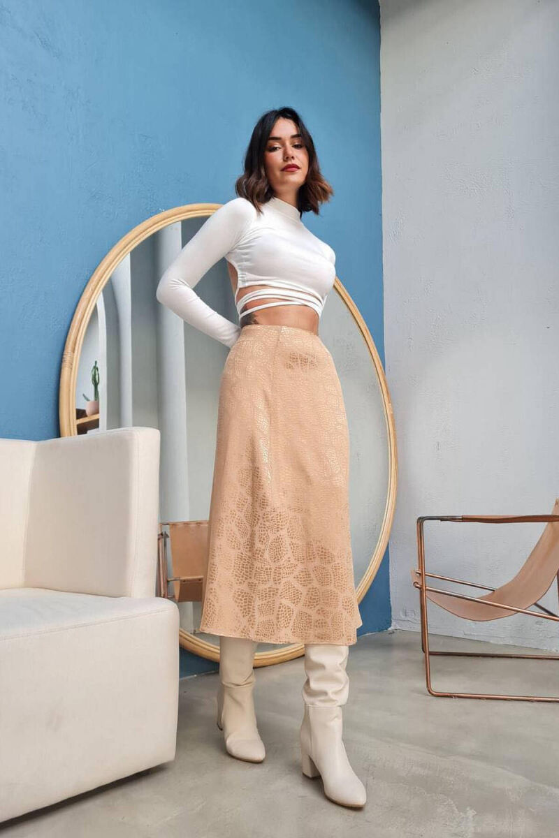 LEAF DETAIL WOMAN SKIRT BEIGE/BEZHE - 2