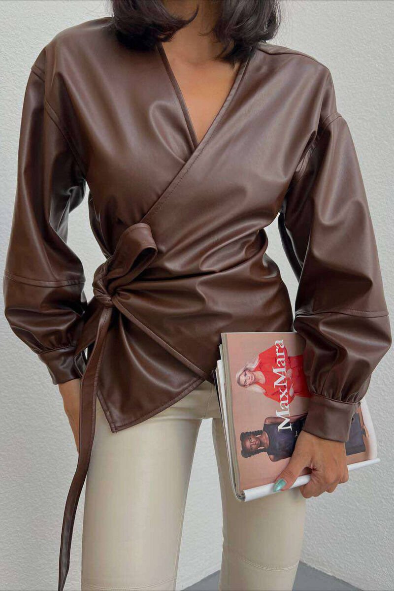 LEATHER BELT ONE COLOR WOMAN JACKET BROWN/KAFE - 1