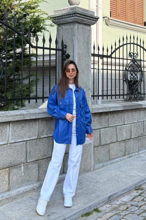 LEATHER BUTTONS WOMAN JACKET BLUE/BLU 