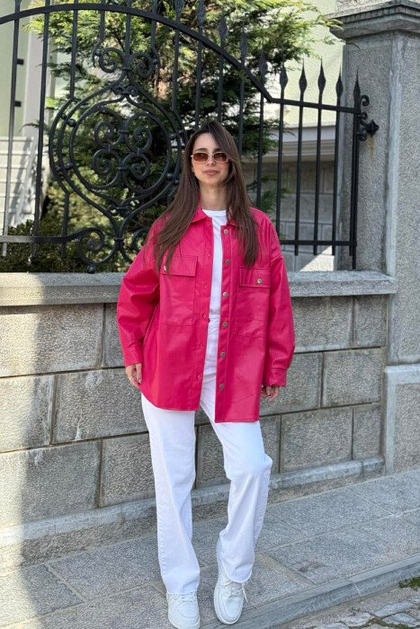 LEATHER BUTTONS WOMAN JACKET FUCHSIA/CIKLAMI - 3