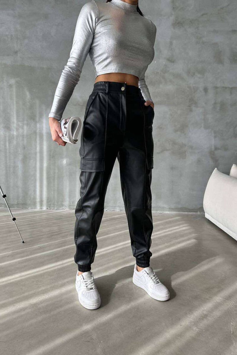 LEATHER CARGO WOMAN TROUSSERS BLACK/ E ZEZE - 1