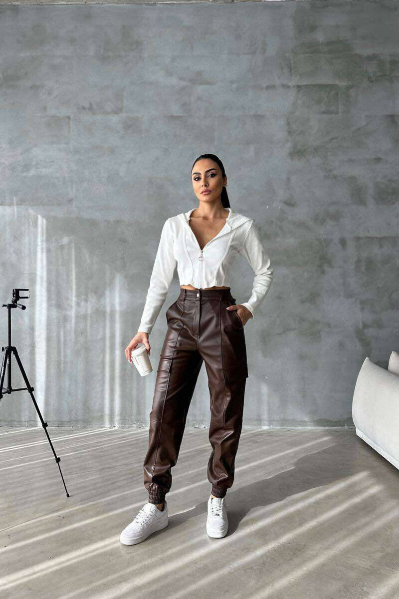 LEATHER CARGO WOMAN TROUSSERS BROWN/KAFE - 3