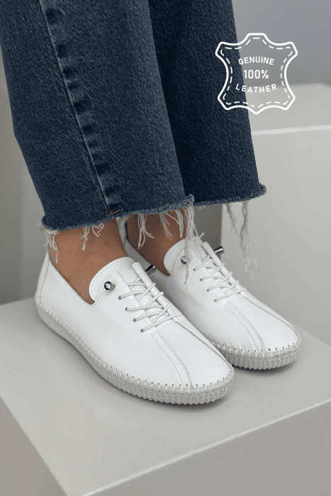 LEATHER COMFORT EVERYDAY WOMEN SNEAKERS WHITE-E BARDHE - KLAUDIO FASHION