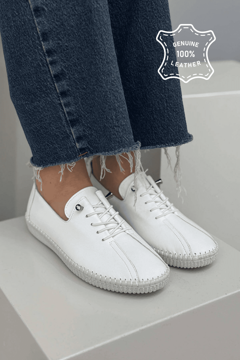 LEATHER COMFORT EVERYDAY WOMEN SNEAKERS WHITE-E BARDHE - 1