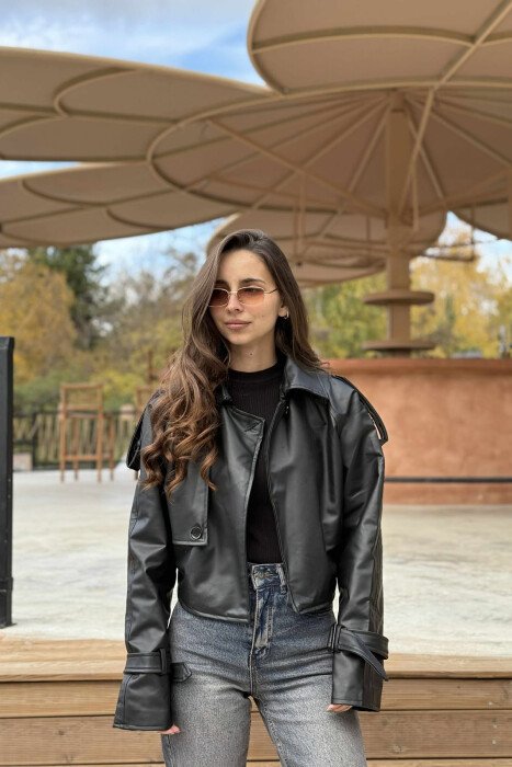 LEATHER CROPPED WOMEN JACKET BLACK/ E ZEZE - 12