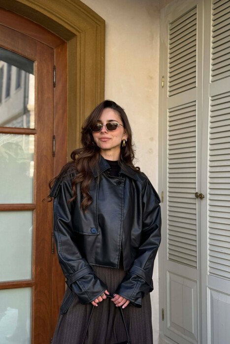 LEATHER CROPPED WOMEN JACKET BLACK/ E ZEZE - KLAUDIO FASHION