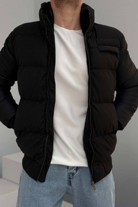 LEATHER DESIGN PUFFER MEN JACKET BLACK/ E ZEZE - 1