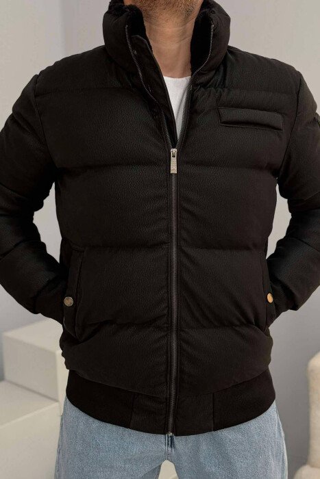 LEATHER DESIGN PUFFER MEN JACKET BLACK/ E ZEZE - 2