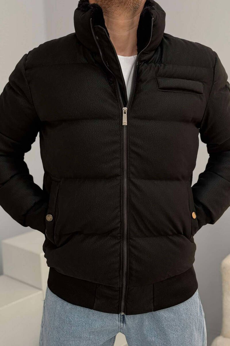 LEATHER DESIGN PUFFER MEN JACKET BLACK/ E ZEZE - 2