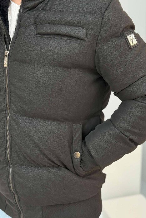 LEATHER DESIGN PUFFER MEN JACKET BLACK/ E ZEZE - 3
