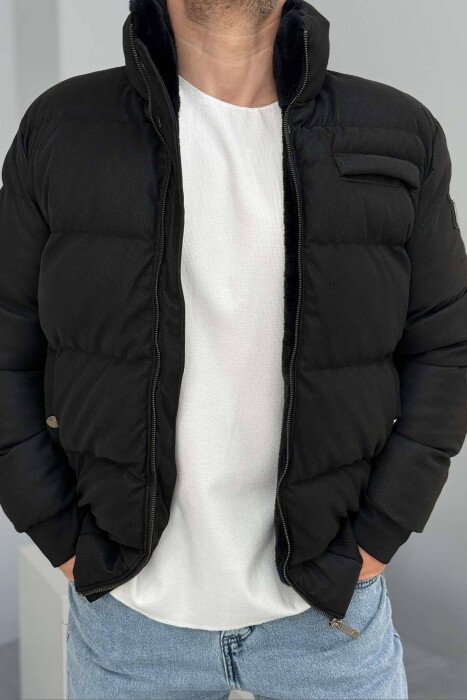 LEATHER DESIGN PUFFER MEN JACKET BLACK/ E ZEZE - 5