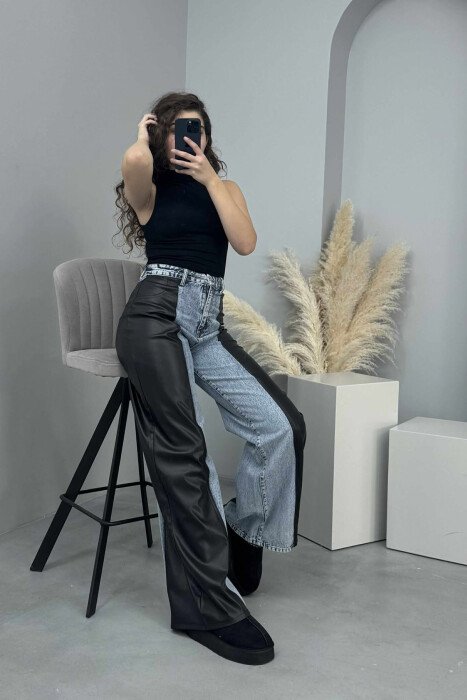 LEATHER DETAIL SIMPLE WOMEN JEANS LIGHTBLUE-BLACK/BZ-ZE - 3