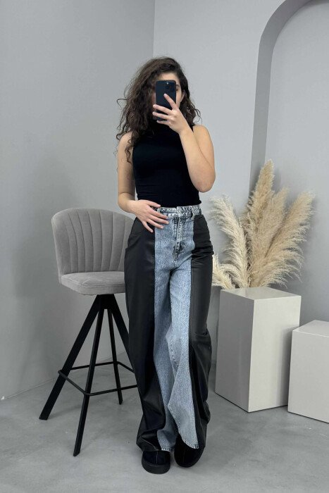 LEATHER DETAIL SIMPLE WOMEN JEANS LIGHTBLUE-BLACK/BZ-ZE - 2