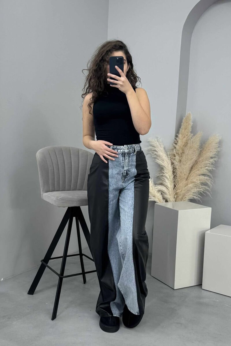 LEATHER DETAIL SIMPLE WOMEN JEANS LIGHTBLUE-BLACK/BZ-ZE - 2