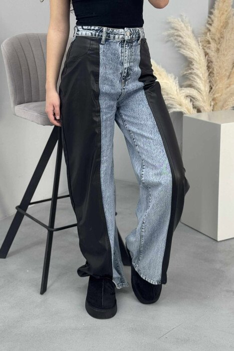 LEATHER DETAIL SIMPLE WOMEN JEANS LIGHTBLUE-BLACK/BZ-ZE - 1