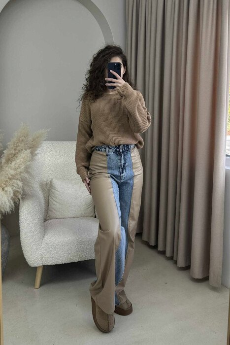 LEATHER DETAIL SIMPLE WOMEN JEANS LIGHTBLUE/BZ - 4