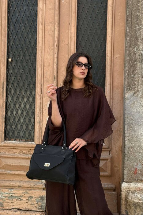 LEATHER FRONT POCKET DESIGN WOMEN BAG BLACK/ E ZEZE - KLAUDIO FASHION