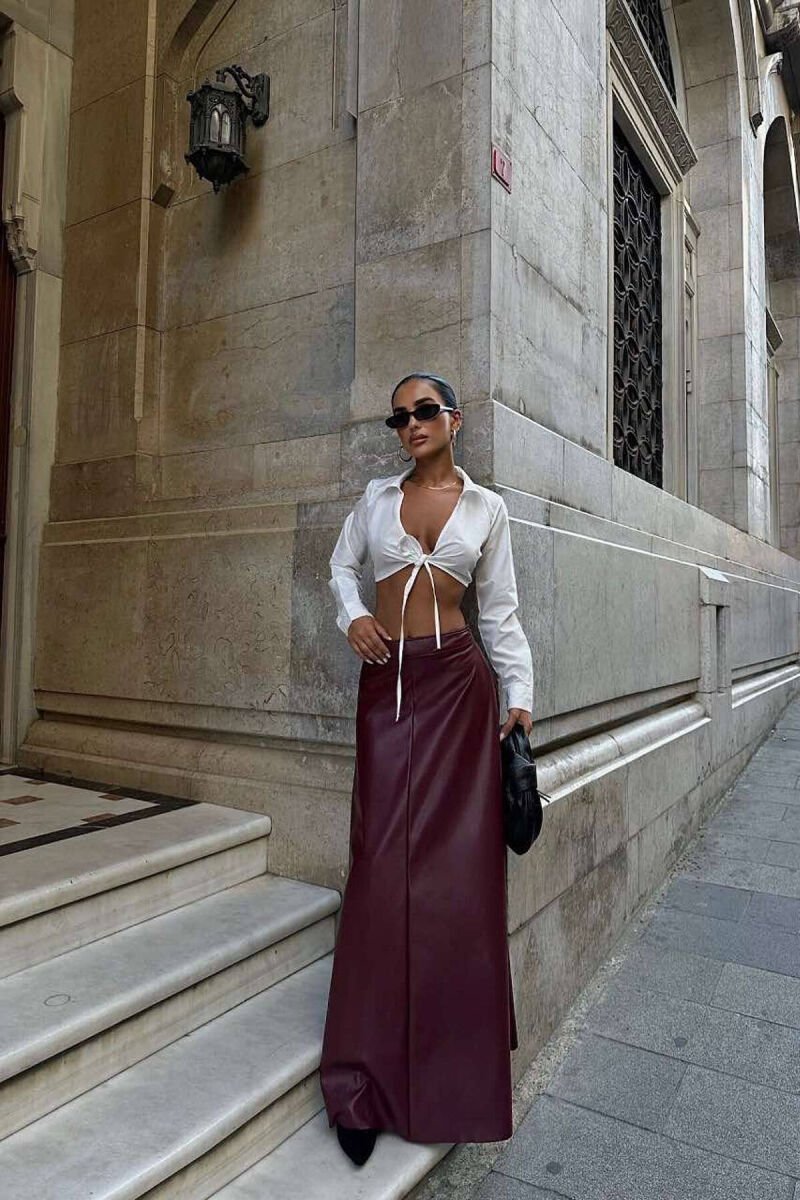 LEATHER LONG SKIRT BURGUNDY/VISHNJE - 1