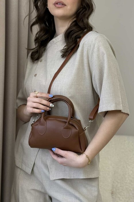 LEATHER ONE COLOR SMALL WOMEN BAG BROWN/KAFE - 3