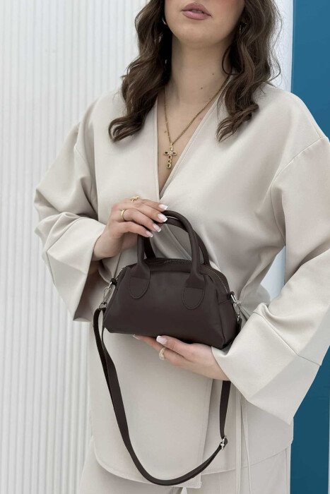 LEATHER ONE COLOR SMALL WOMEN BAG DARK BROWN/KAE - 3