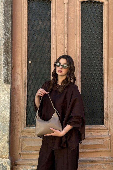 LEATHER ONE COLOR WOMAN BAG DARK BEIGE/BEZHE ERRET - KLAUDIO FASHION