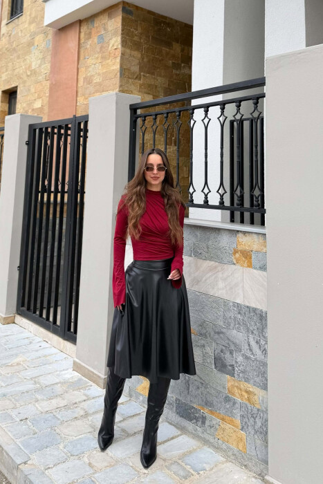 LEATHER ONE COLOR WOMAN SKIRT BLACK/ E ZEZE - KLAUDIO FASHION