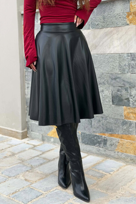 LEATHER ONE COLOR WOMAN SKIRT BLACK/ E ZEZE - 4