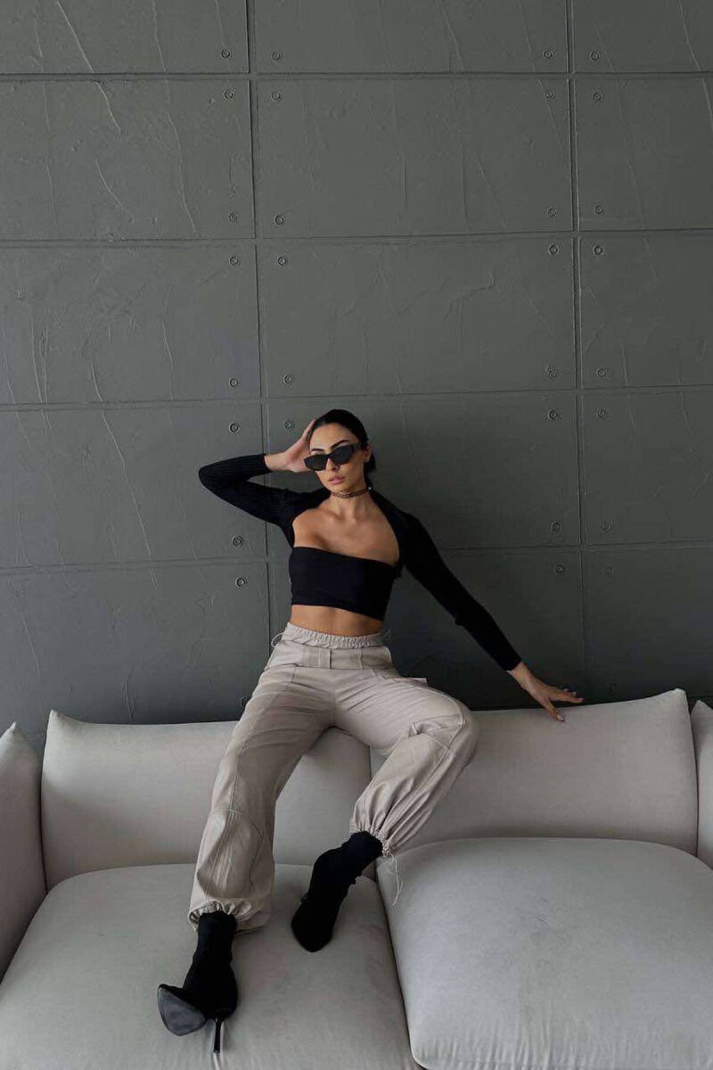 LEATHER ONE COLOR WOMAN TROUSERS BEIGE/BEZHE - 5