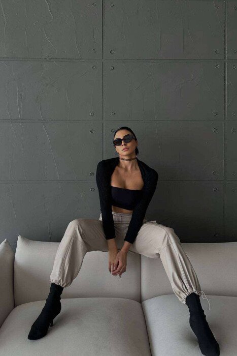 LEATHER ONE COLOR WOMAN TROUSERS BEIGE/BEZHE - 8