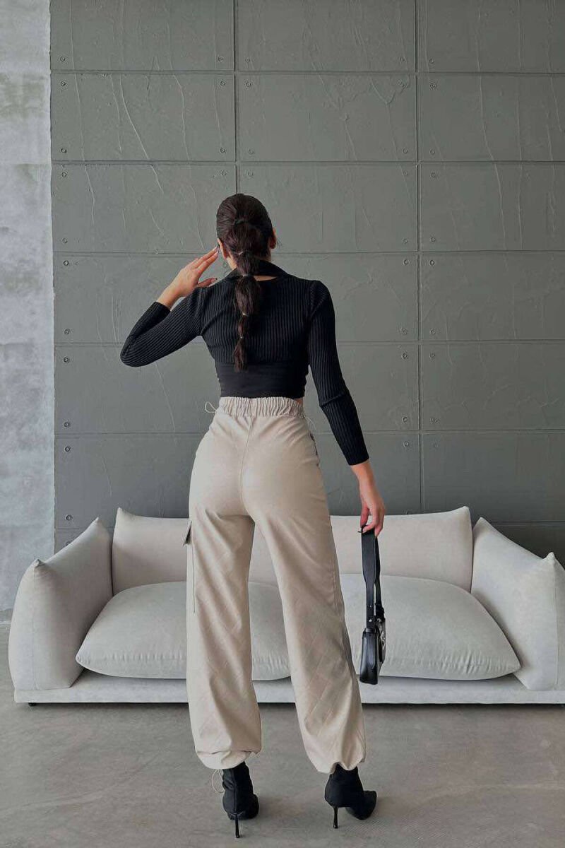 LEATHER ONE COLOR WOMAN TROUSERS BEIGE/BEZHE - 9