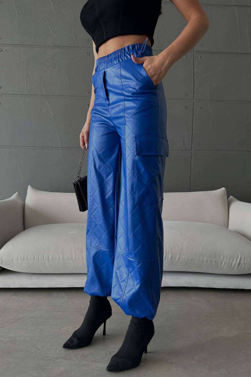 LEATHER ONE COLOR WOMAN TROUSERS BLUE/BLU - 7