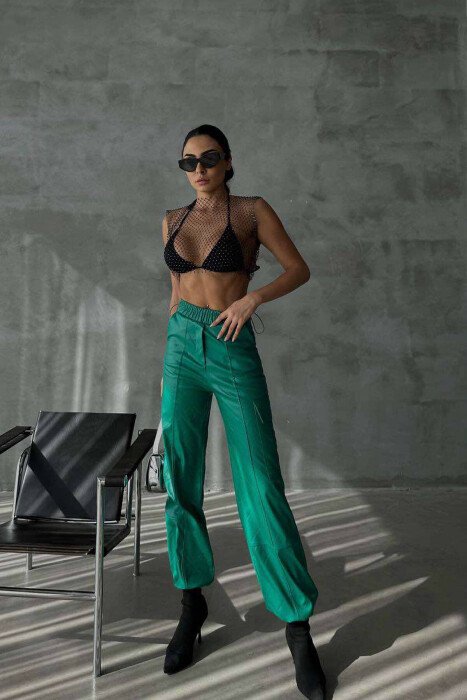 LEATHER ONE COLOR WOMAN TROUSERS GREEN/JESHILE - 3