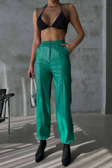 LEATHER ONE COLOR WOMAN TROUSERS GREEN/JESHILE - 4