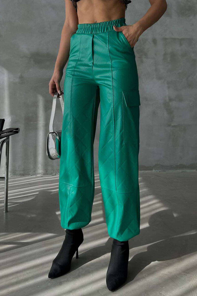LEATHER ONE COLOR WOMAN TROUSERS GREEN/JESHILE - 5