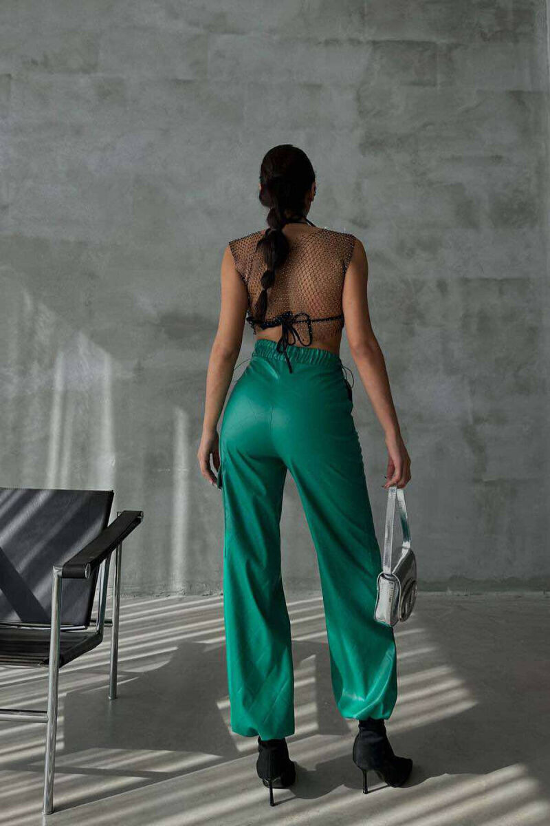 LEATHER ONE COLOR WOMAN TROUSERS GREEN/JESHILE - 7