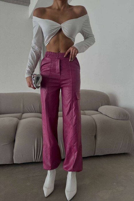 LEATHER ONE COLOR WOMAN TROUSERS PURPLE/LEJLA - 3