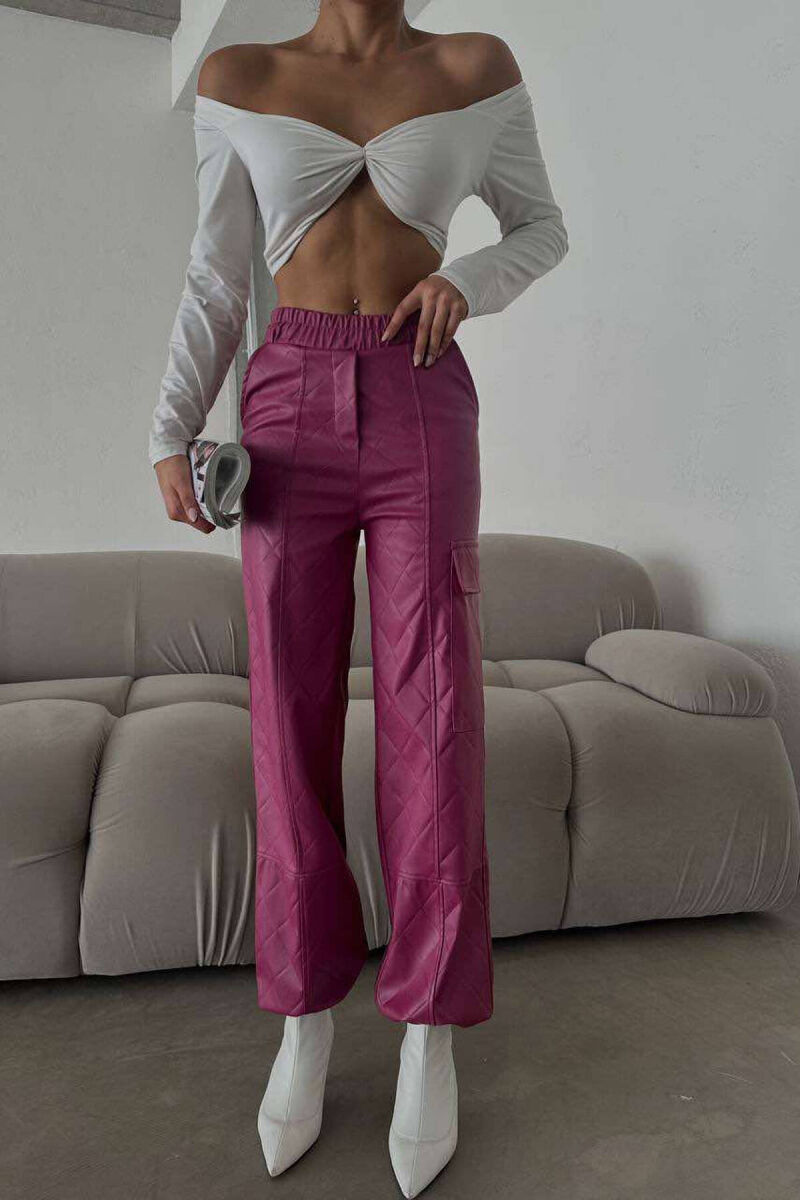 LEATHER ONE COLOR WOMAN TROUSERS PURPLE/LEJLA - 3