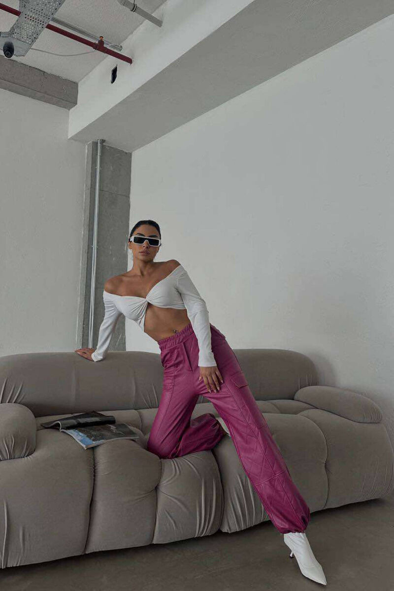 LEATHER ONE COLOR WOMAN TROUSERS PURPLE/LEJLA - 4