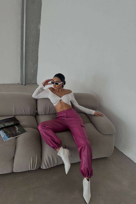 LEATHER ONE COLOR WOMAN TROUSERS PURPLE/LEJLA - 5