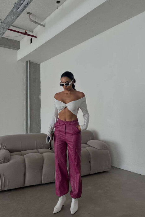 LEATHER ONE COLOR WOMAN TROUSERS PURPLE/LEJLA - 6
