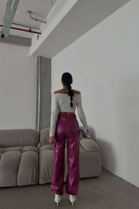 LEATHER ONE COLOR WOMAN TROUSERS PURPLE/LEJLA - 8