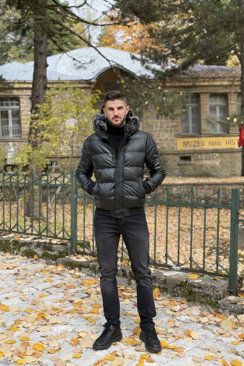 LETHER PUFFER JACKET MEN BLACK/ E ZEZE - 2